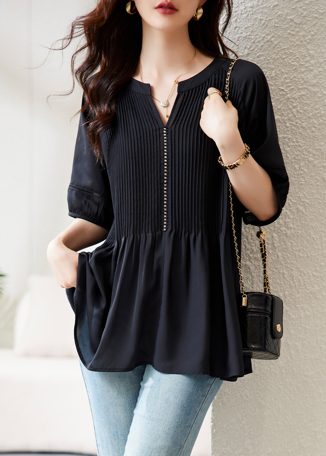 black tops with chiffon sleeves