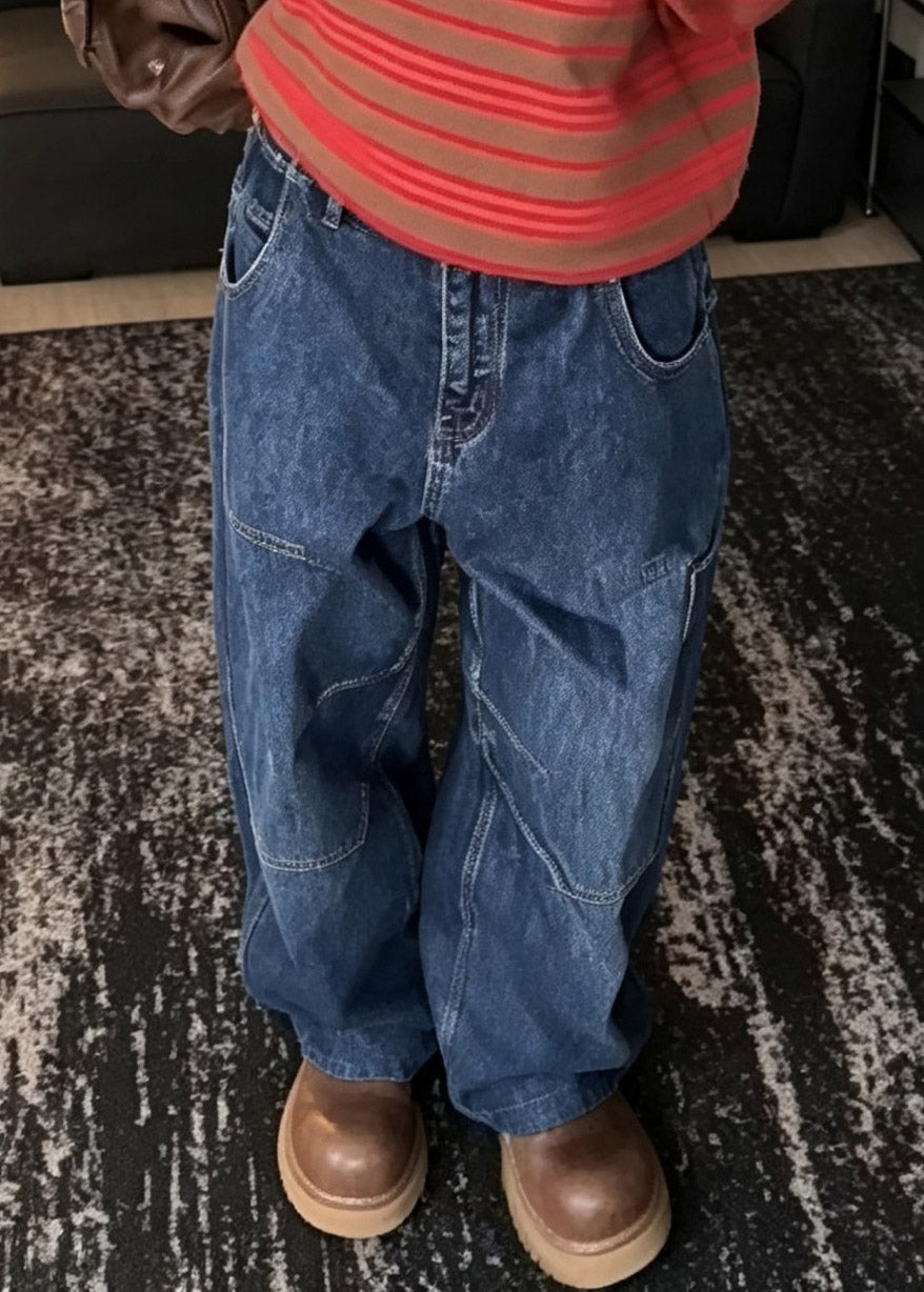 Loose Blue High Waist Patchwork Wide Leg Jeans