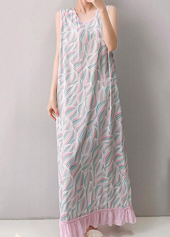 Loose Blue Patchwork Ruffled Maxi Dresses Sleeveless
