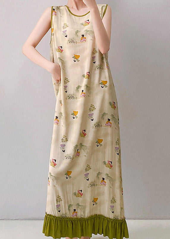 Loose Blue Patchwork Ruffled Maxi Dresses Sleeveless