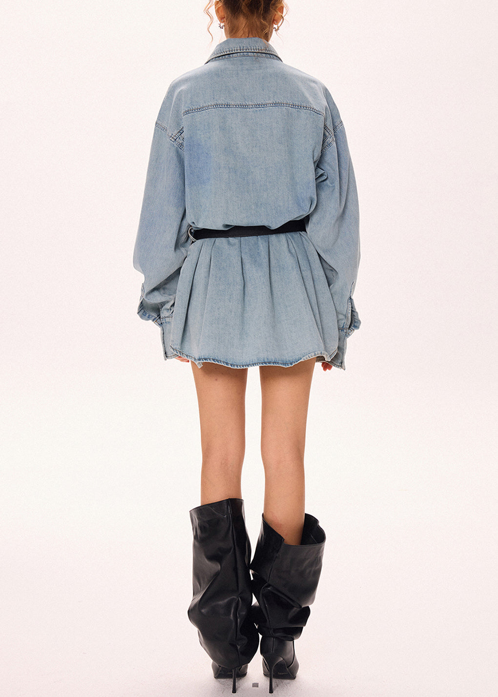Loose Blue Peter Pan Collar Button Denim Shirts Dress Fall