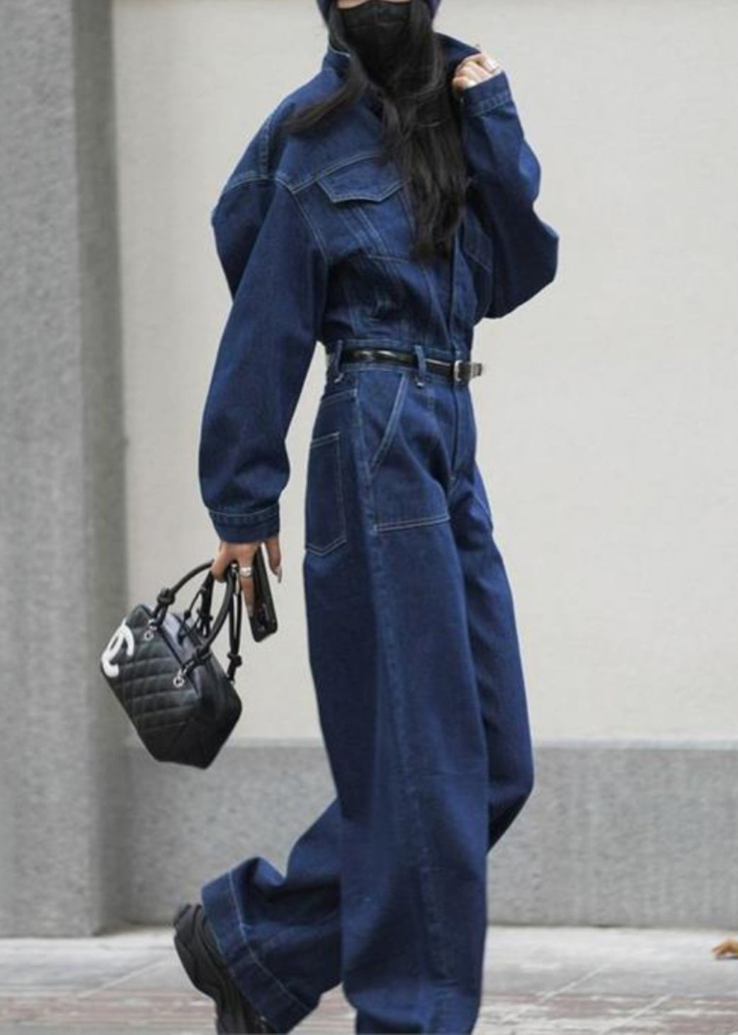 Loose Blue Peter Pan Collar Pockets High Waist Denim Jumpsuits Fall