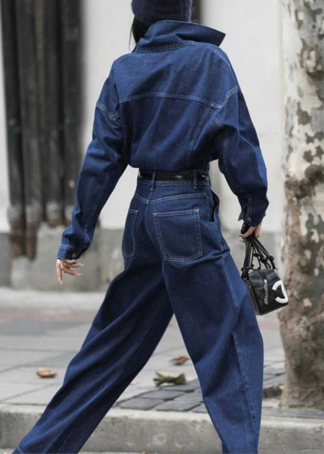Loose Blue Peter Pan Collar Pockets High Waist Denim Jumpsuits Fall