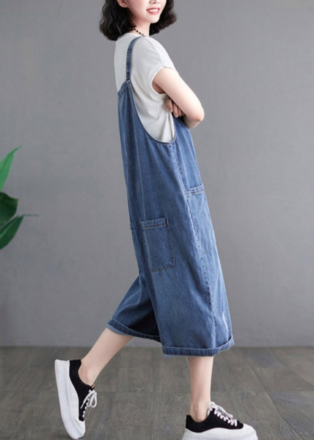 Loose Blue Pockets Patchwork Denim Jumpsuits Summer