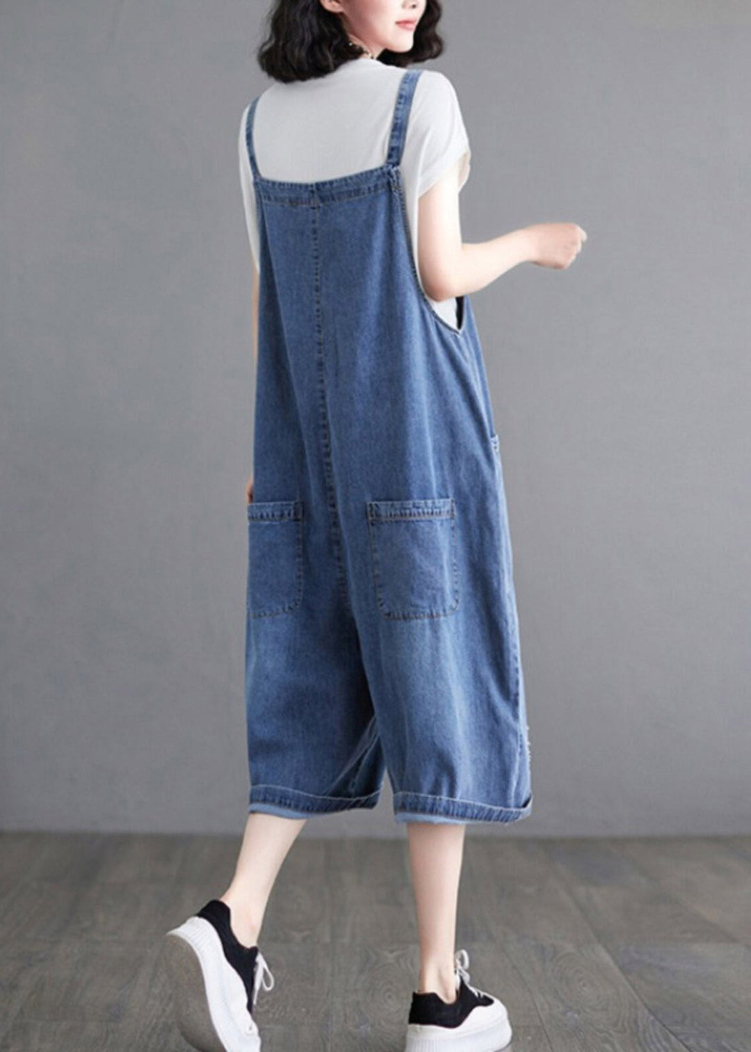 Loose Blue Pockets Patchwork Denim Jumpsuits Summer