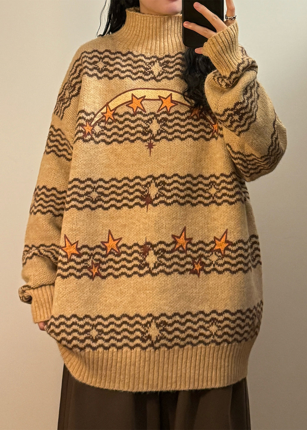 Loose Blue Striped Stars Knit Sweaters Winter