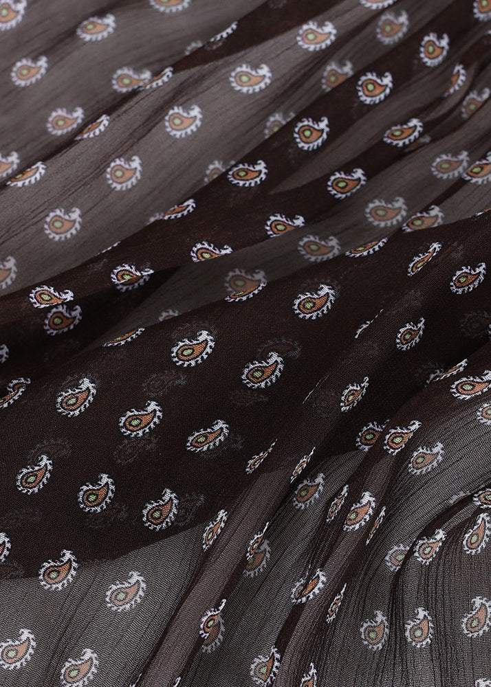Loose Brown Asymmetrical Wrinkled Print Chiffon Top Summer