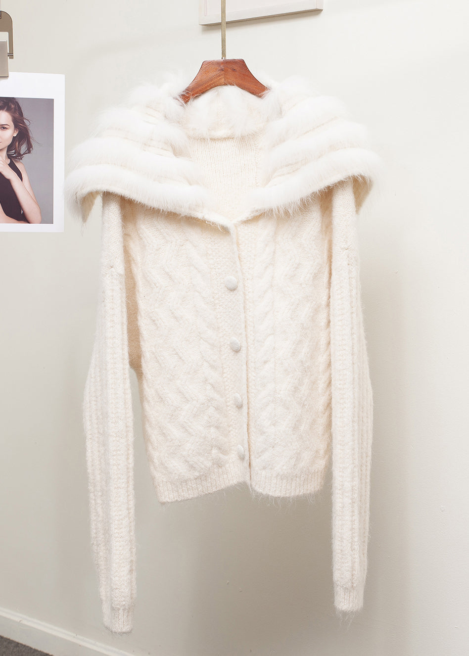 Loose Brown Sailor Collar Fox Collar Patchwork Cable Knit Coat Fall