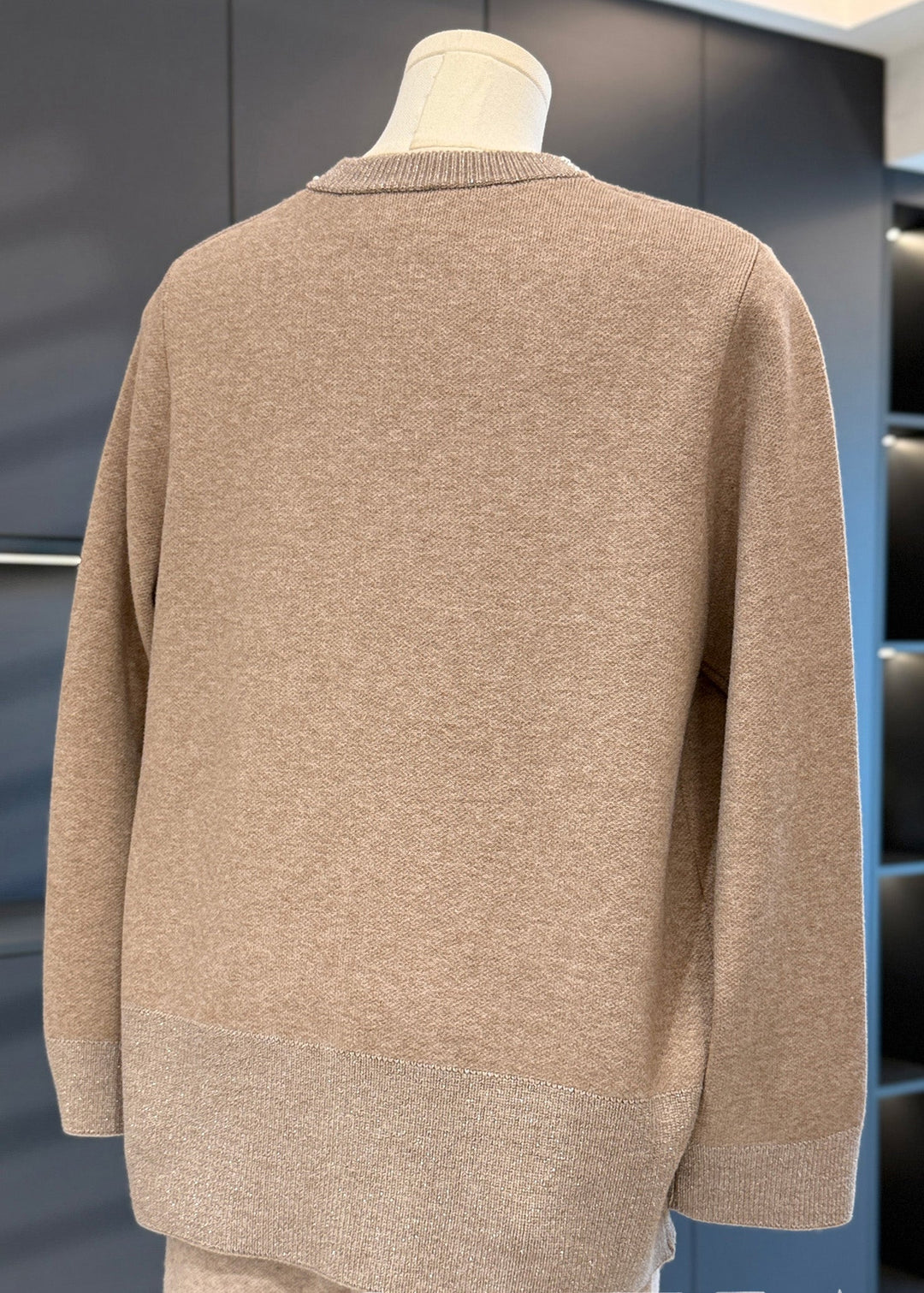 Loose Camel Zippered Nail Bead Cotton Knit Coat Fall