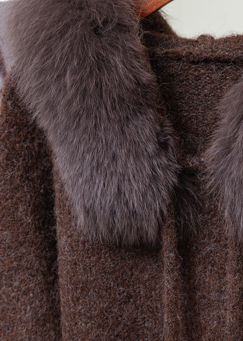 Loose Coffee Fox Collar Fuzzy Ball Decorated Knit Sweaters