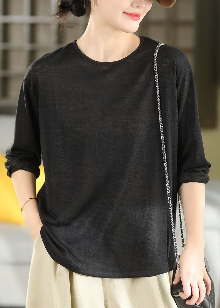Loose Coffee O-Neck Lace Patchwork Solid T Shirts Long Sleeve
