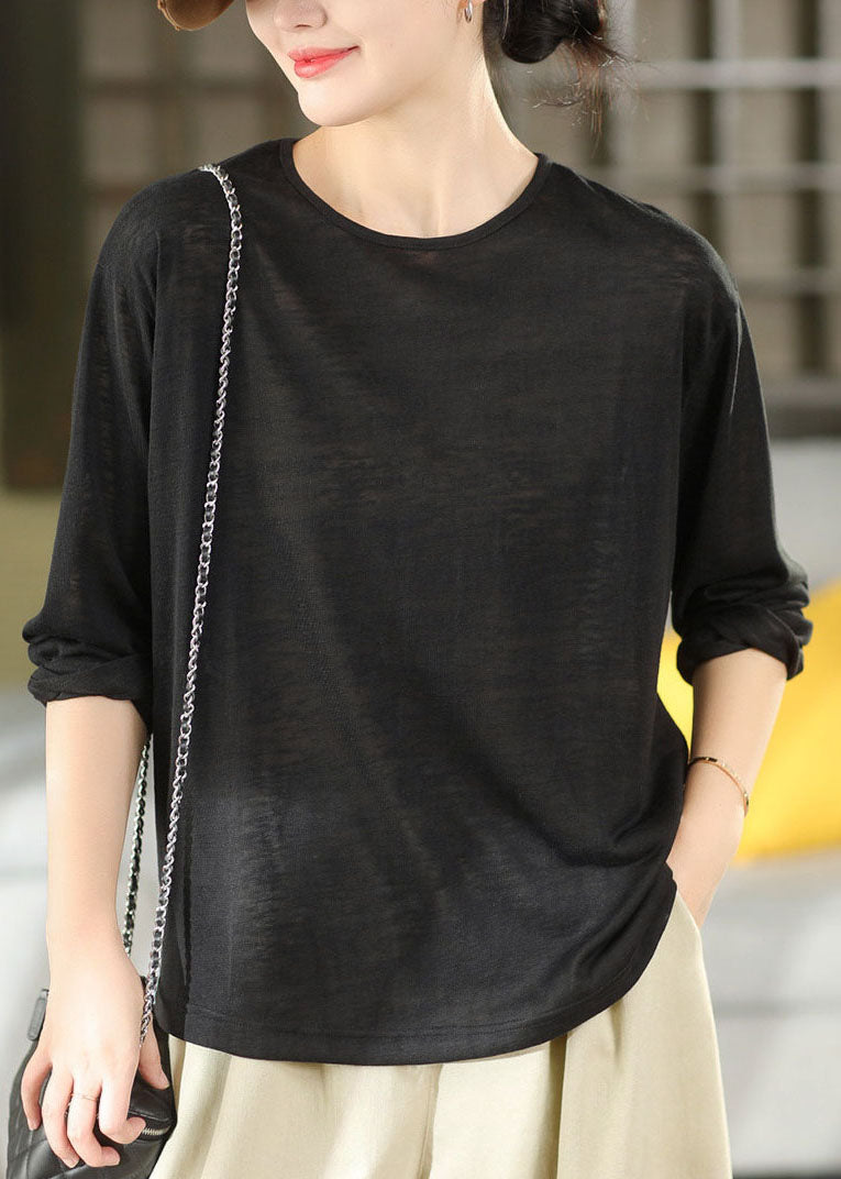 Loose Coffee O-Neck Lace Patchwork Solid T Shirts Long Sleeve