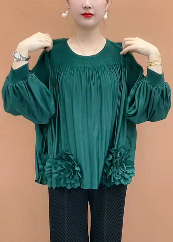 Loose Coffee O-Neck Patchwork Floral T Shirt Lantern Sleeve