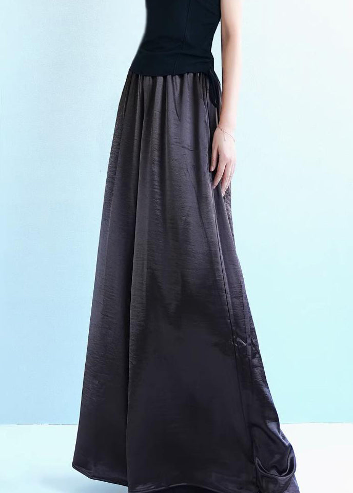 Loose Coffee Pockets Solid Silk Wide Leg Pants Summer