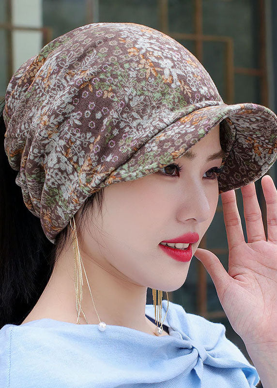 Loose Coffee Print Knitted Cotton Thread Bonnie Hat