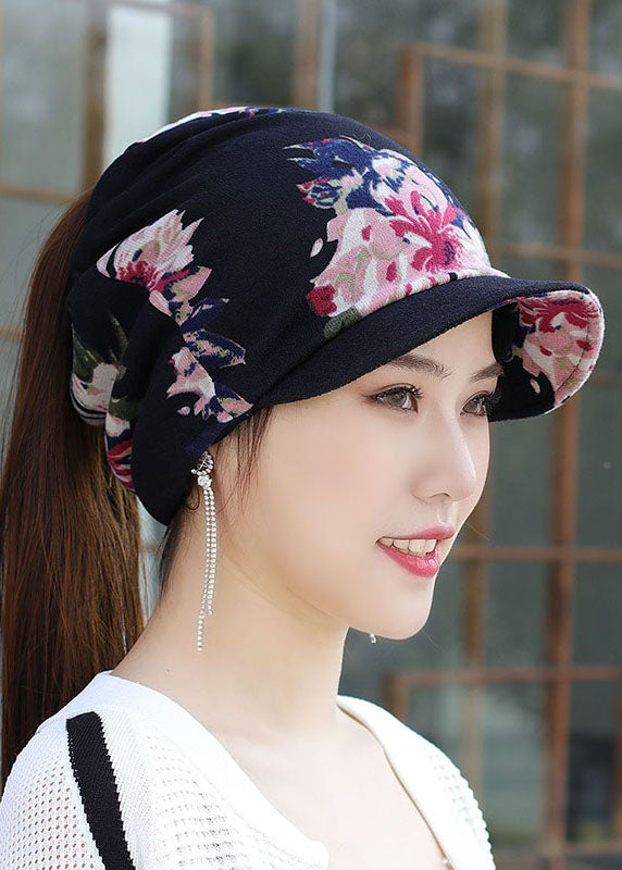 Loose Coffee Print Knitted Cotton Thread Bonnie Hat