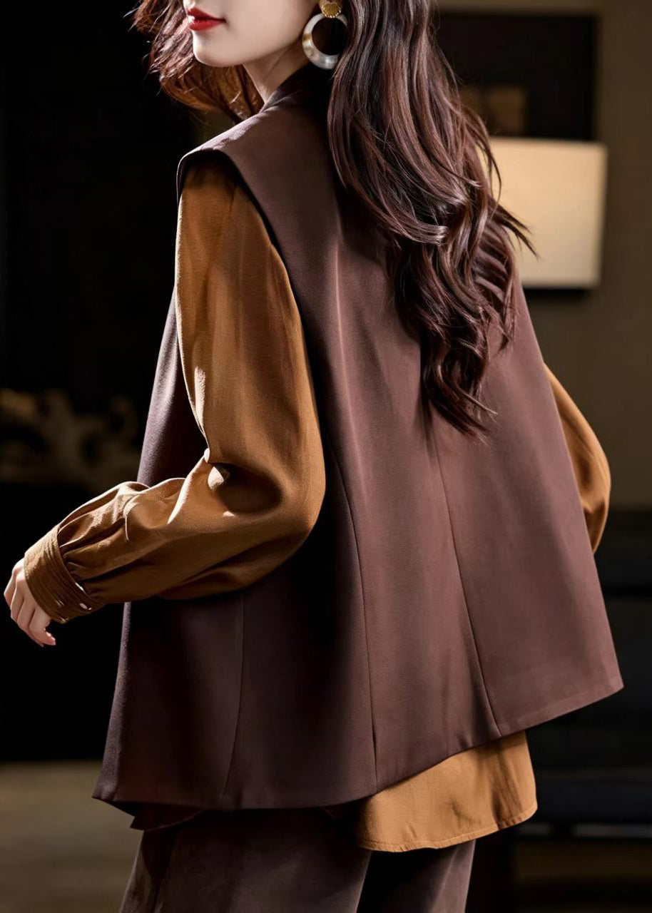 Loose Coffee Scarf Frog Button Waistcoat Tops Sleeveless