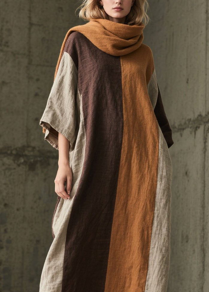 Loose Colorblock Fuzzy Fur Patchwork Cotton Dress Summer