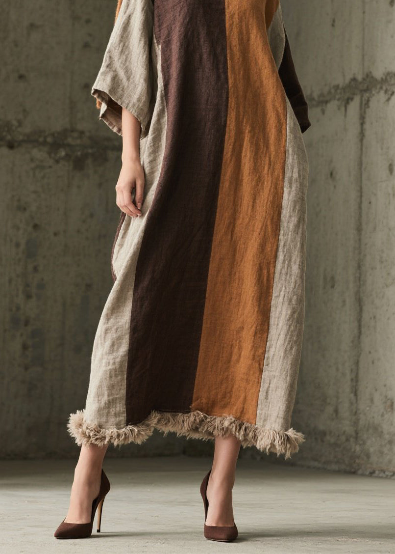 Loose Colorblock Fuzzy Fur Patchwork Cotton Dress Summer