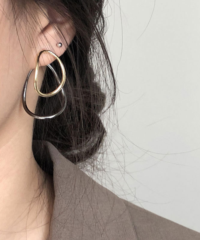 Loose Colorblock Sterling Silver Geometry Ellipse Hoop Earrings