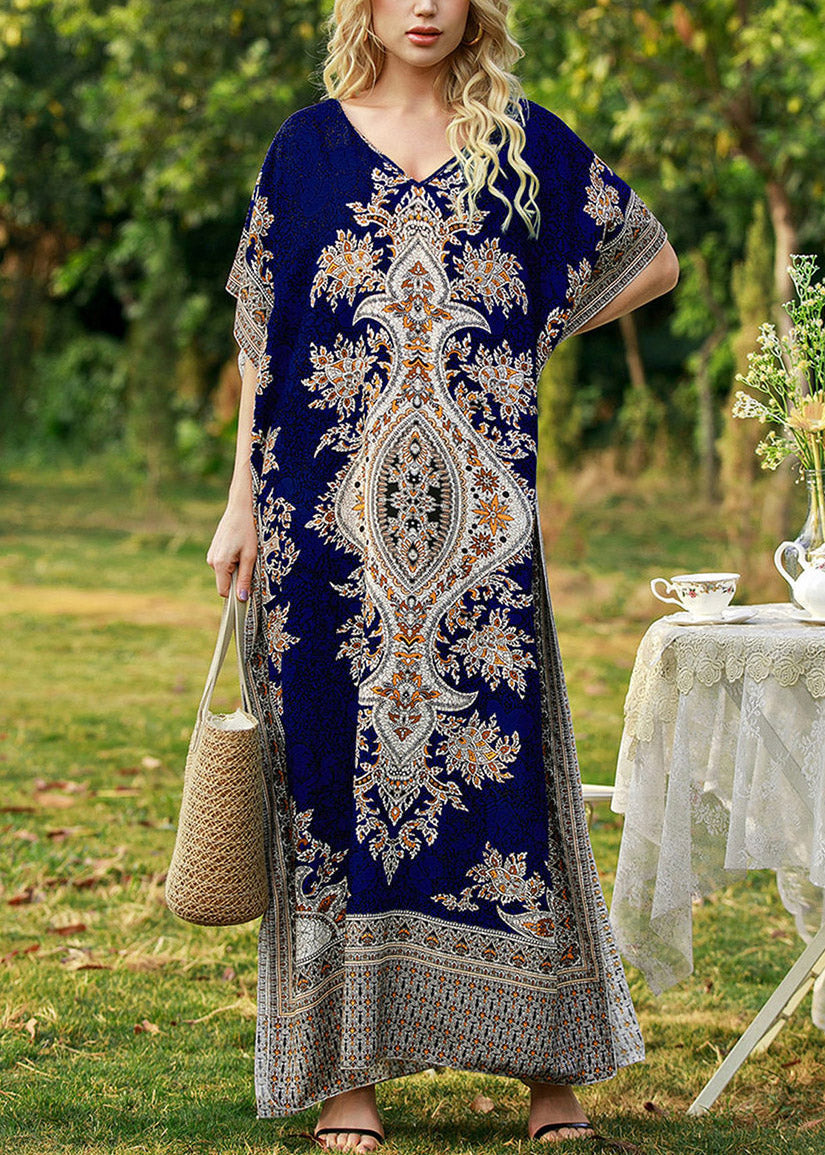 Loose Dark Blue Patchwork Maxi Dress Summer