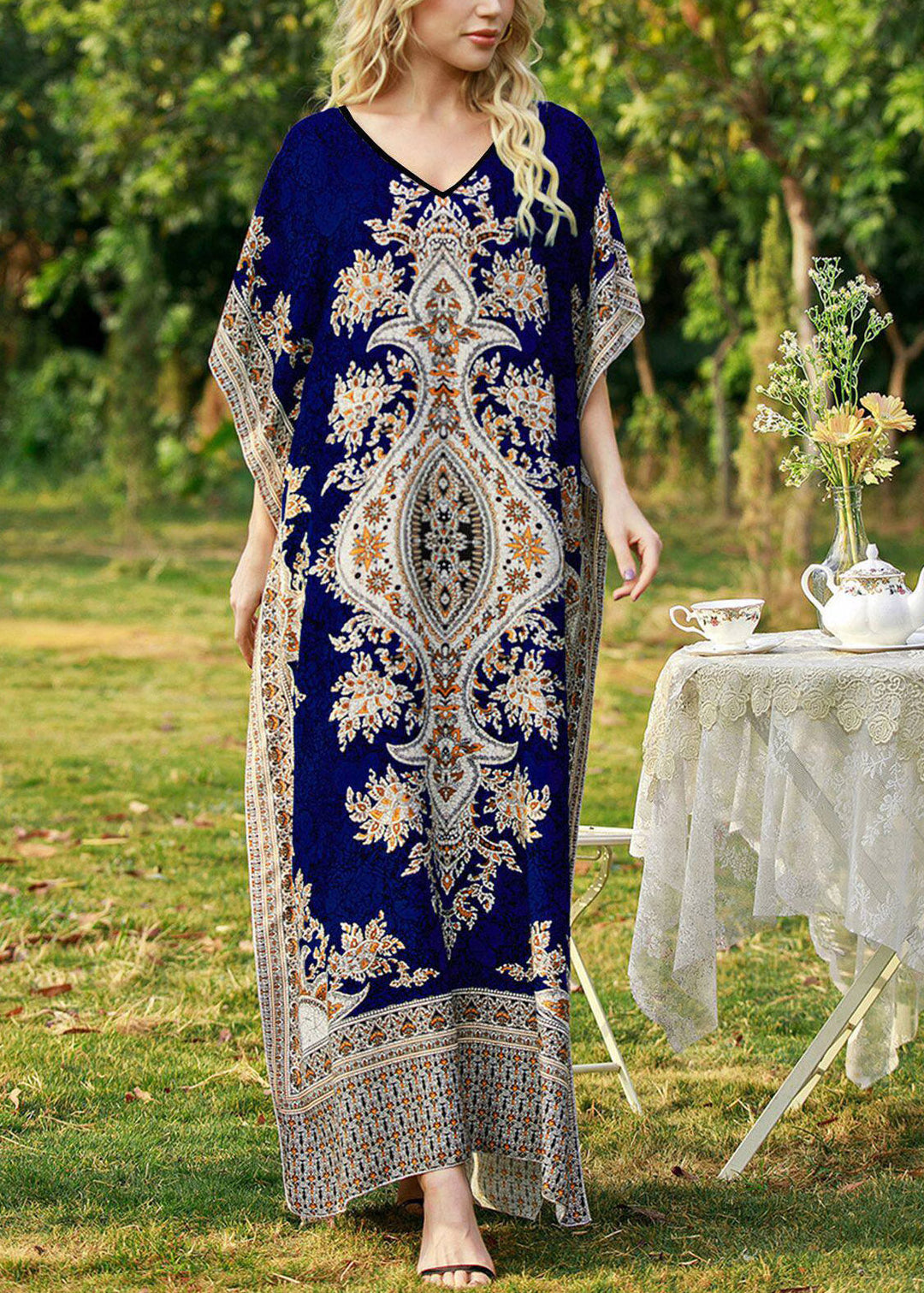 Loose Dark Blue Patchwork Maxi Dress Summer