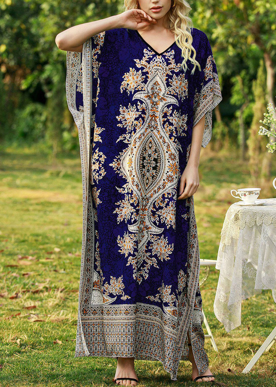 Loose Dark Blue Patchwork Maxi Dress Summer