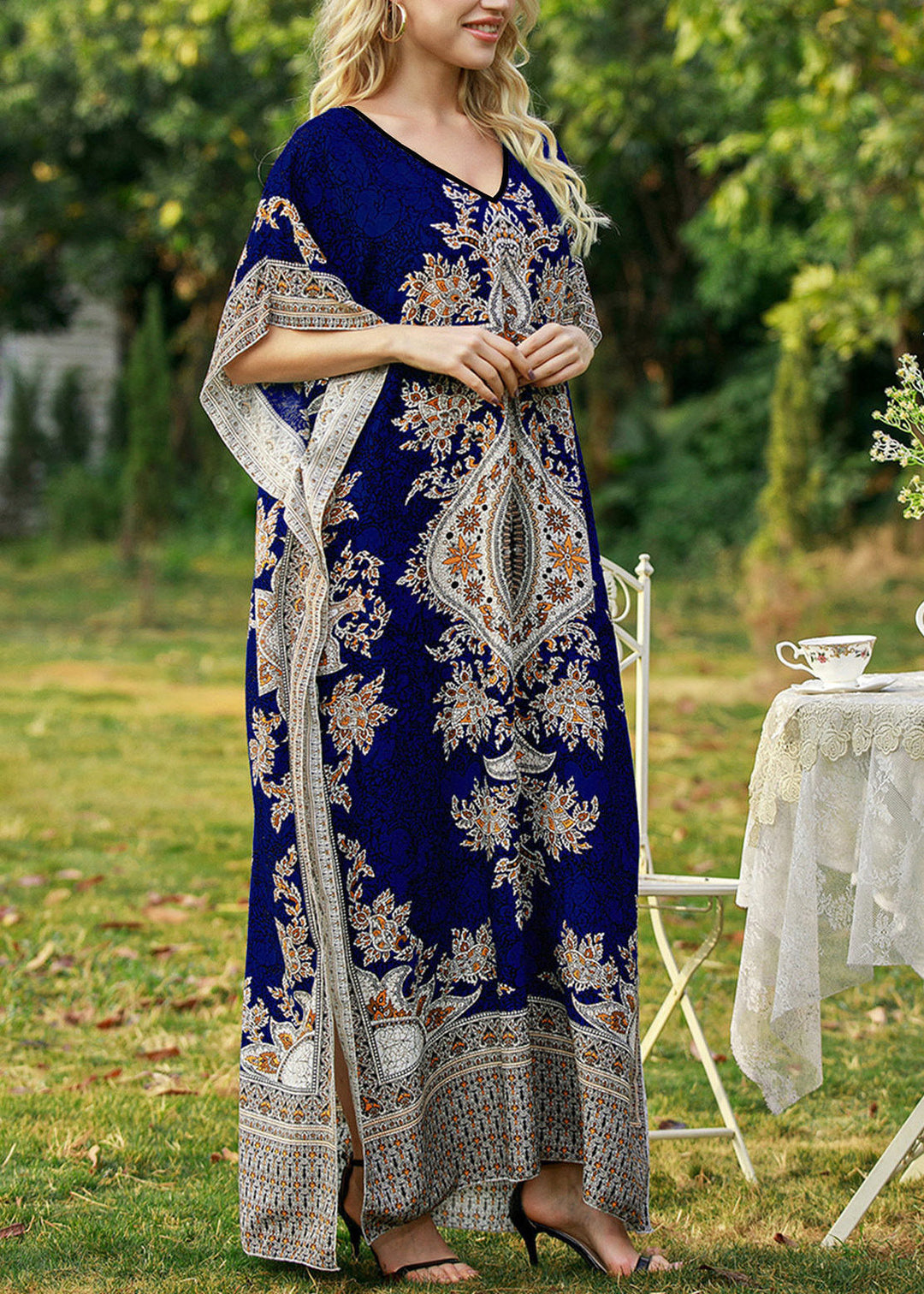 Loose Dark Blue Patchwork Maxi Dress Summer