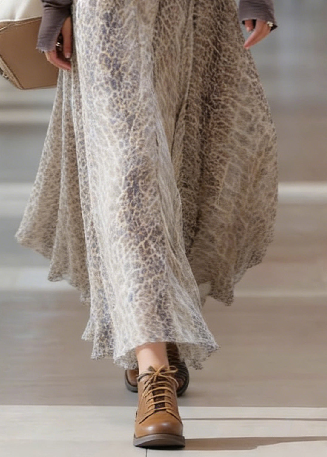 Loose Elastic Waist Print Maxi Skirt Spring - Omychic