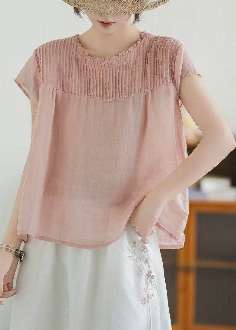 Loose Green O Neck Patchwork Linen Shirt Top Summer