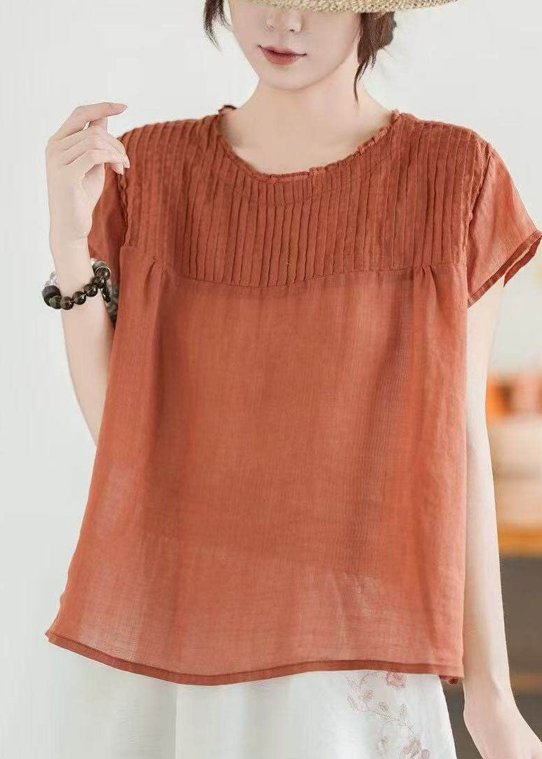 Loose Green O Neck Patchwork Linen Shirt Top Summer