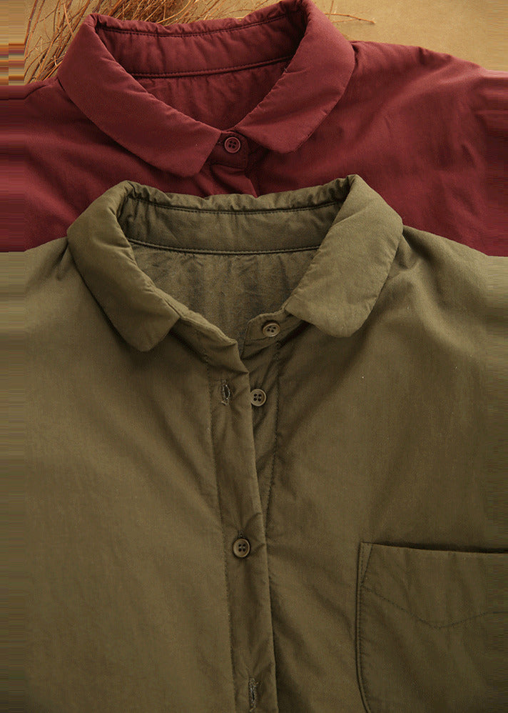 Loose Green Oversized Pockets Fine Cotton Filled Jacket Winter