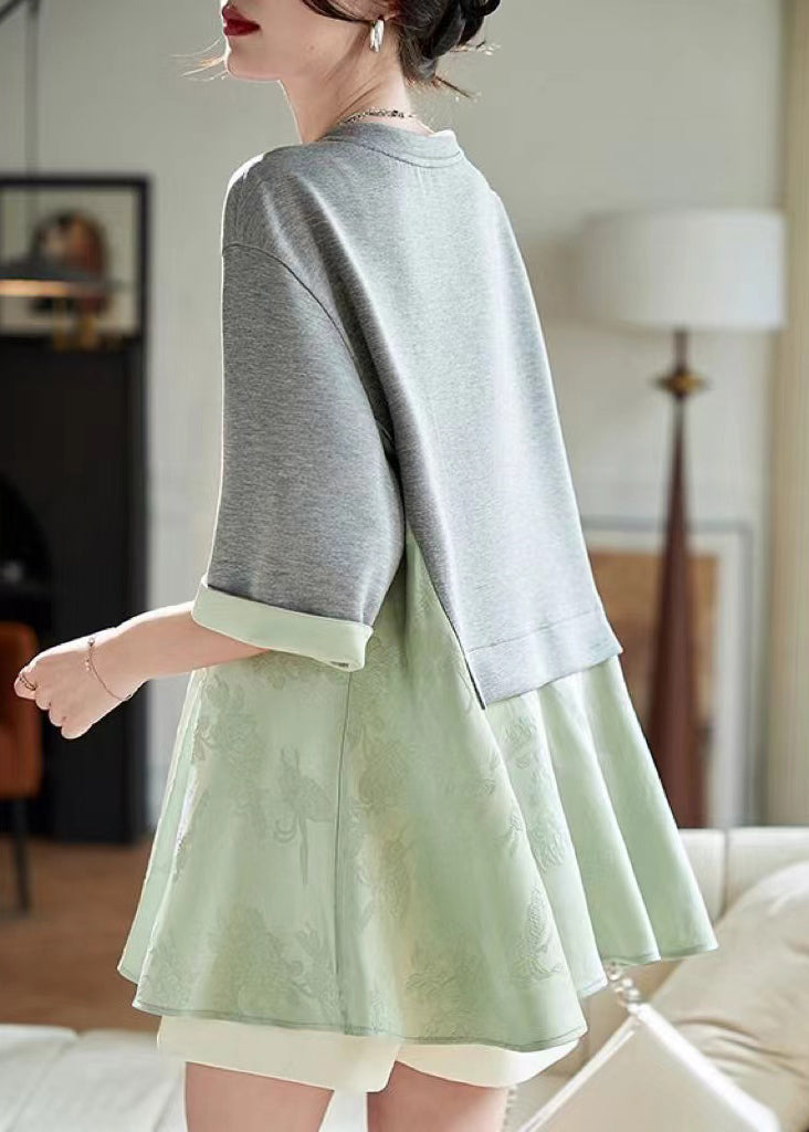 Loose Green Patchwork Fake Two Pieces T Shirt Summer