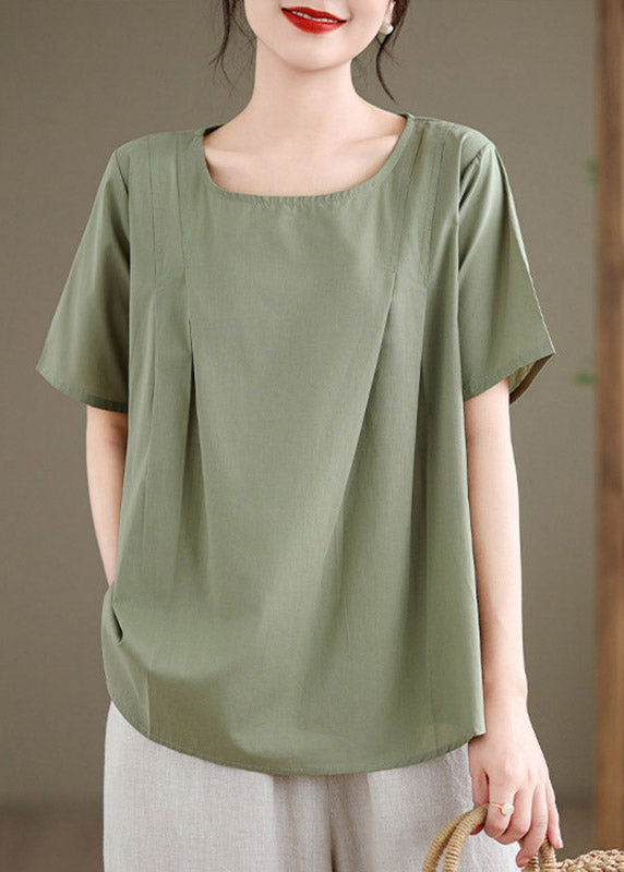Loose Green Patchwork Solid T Shirt Summer