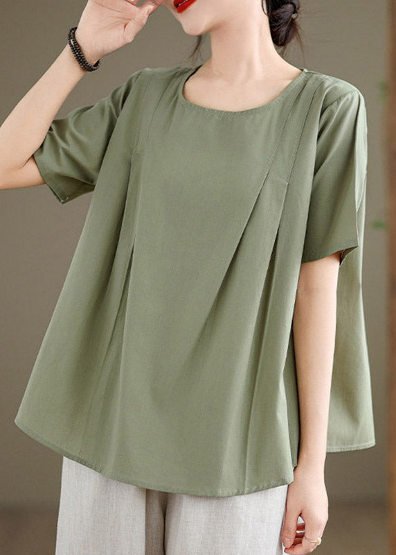 Loose Green Patchwork Solid T Shirt Summer