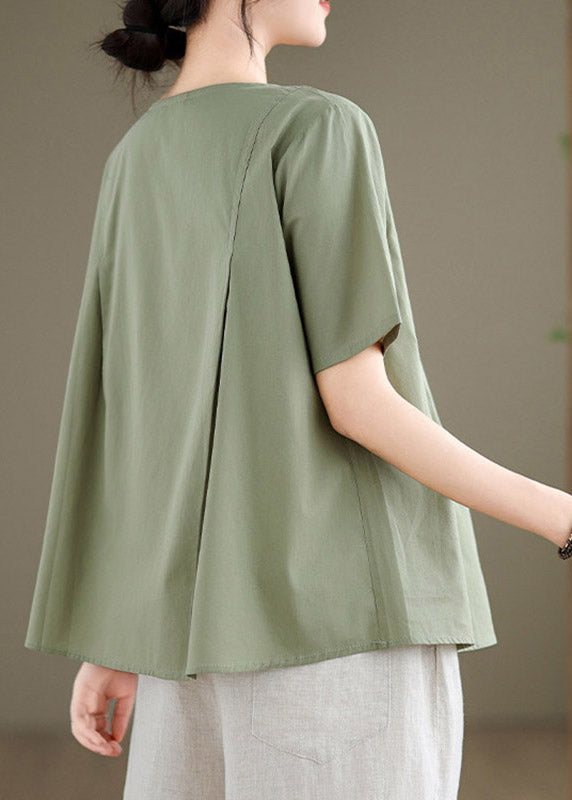 Loose Green Patchwork Solid T Shirt Summer