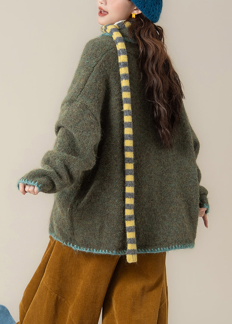 Loose Green Peter Pan Collar Button Knit Coat Spring
