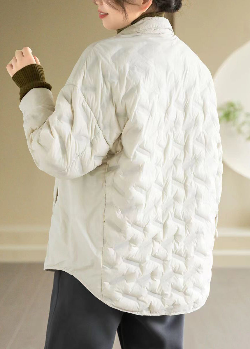 Loose Green Peter Pan Collar Button Pockets Duck Down Shirts Coat Spring