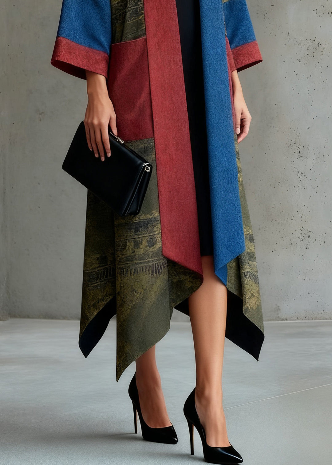 Loose Green Pockets Patchwork Silk Long Cardigans Spring
