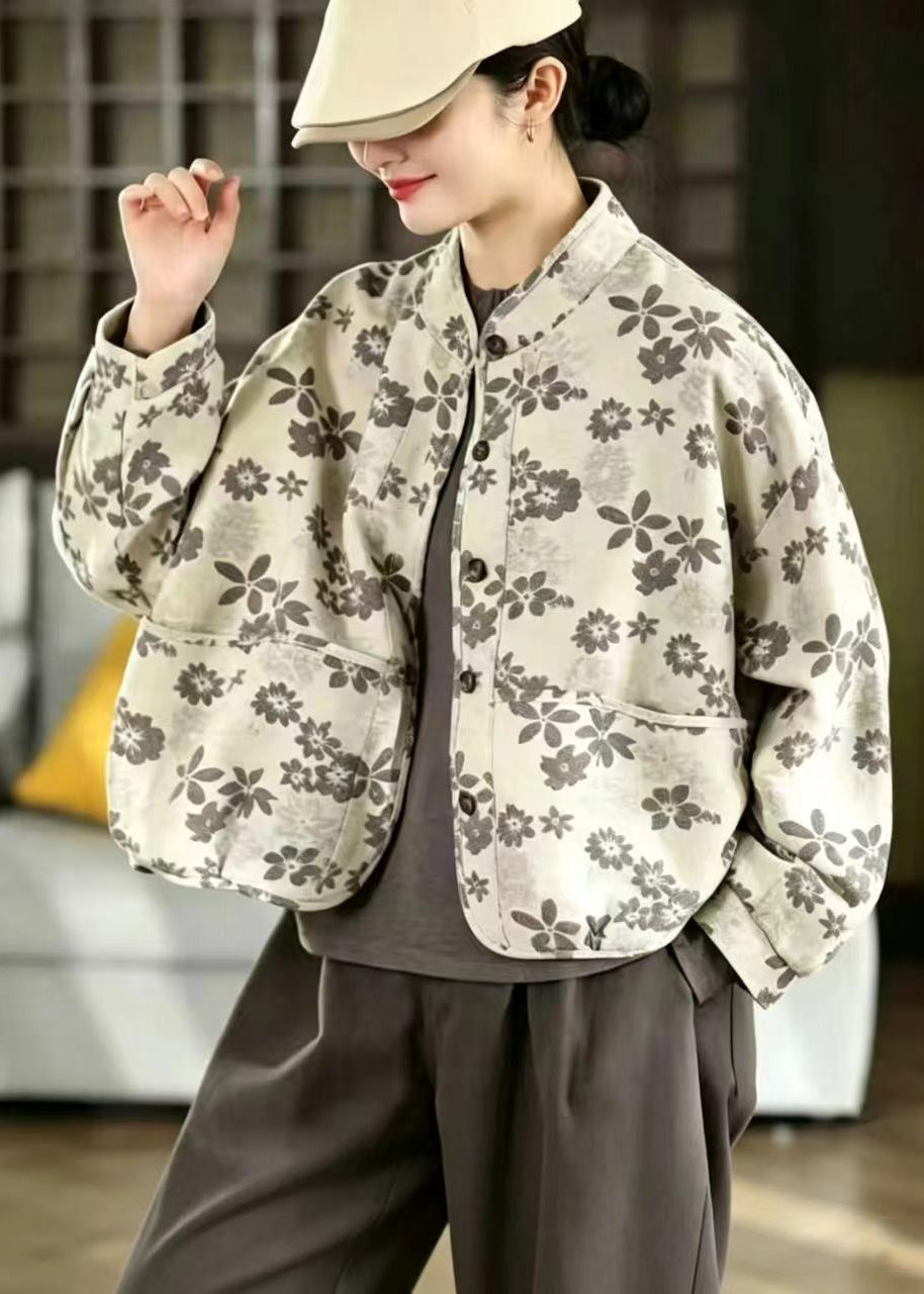 Loose Grey Stand Collar Jacquard Jacket Fall