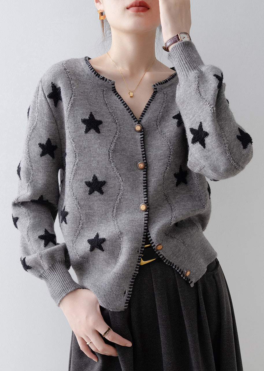 Loose Grey V Neck Button Knit Cardigan Spring