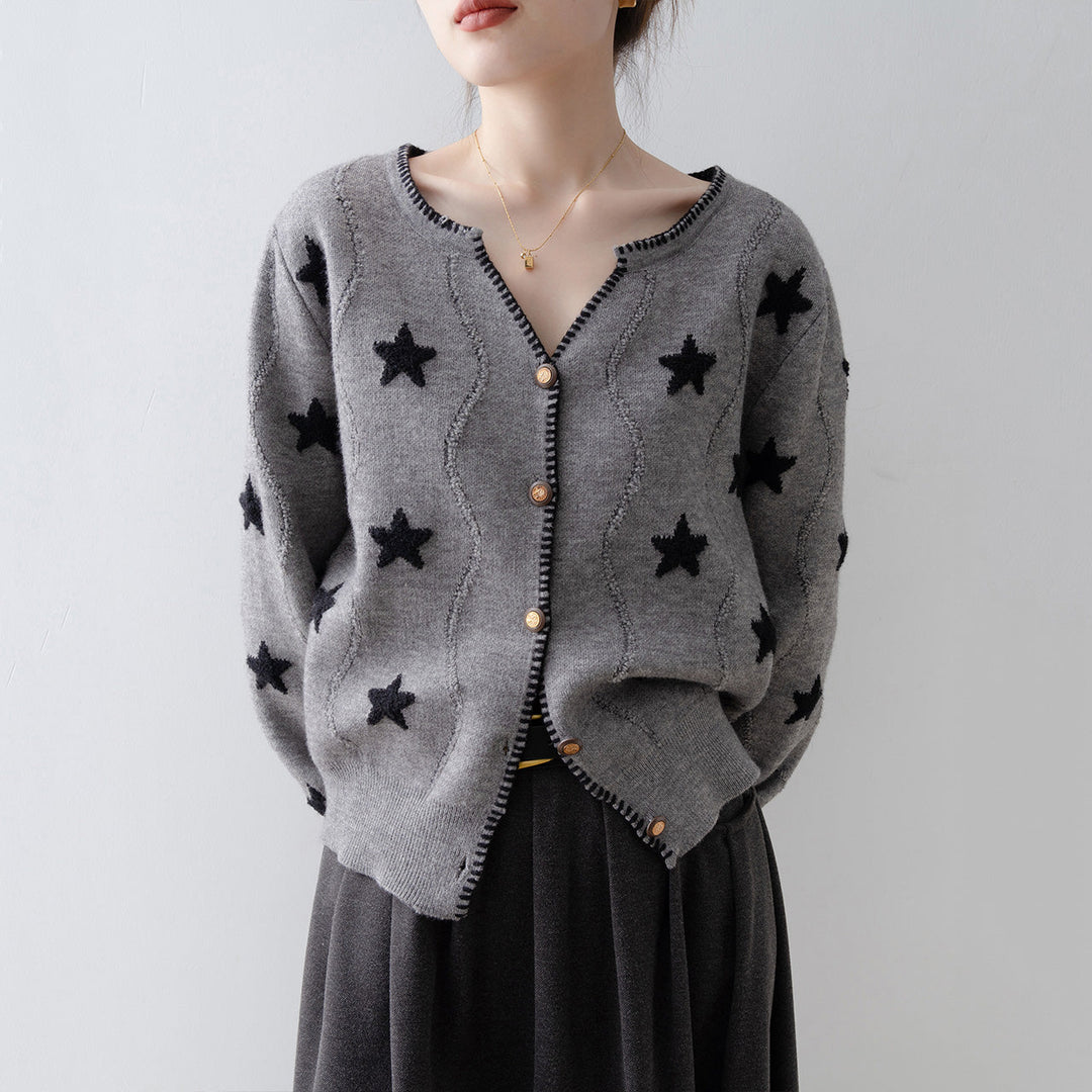Loose Grey V Neck Button Knit Cardigan Spring