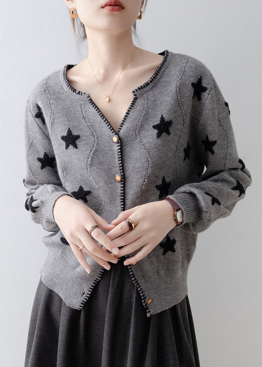 Loose Grey V Neck Button Knit Cardigan Spring