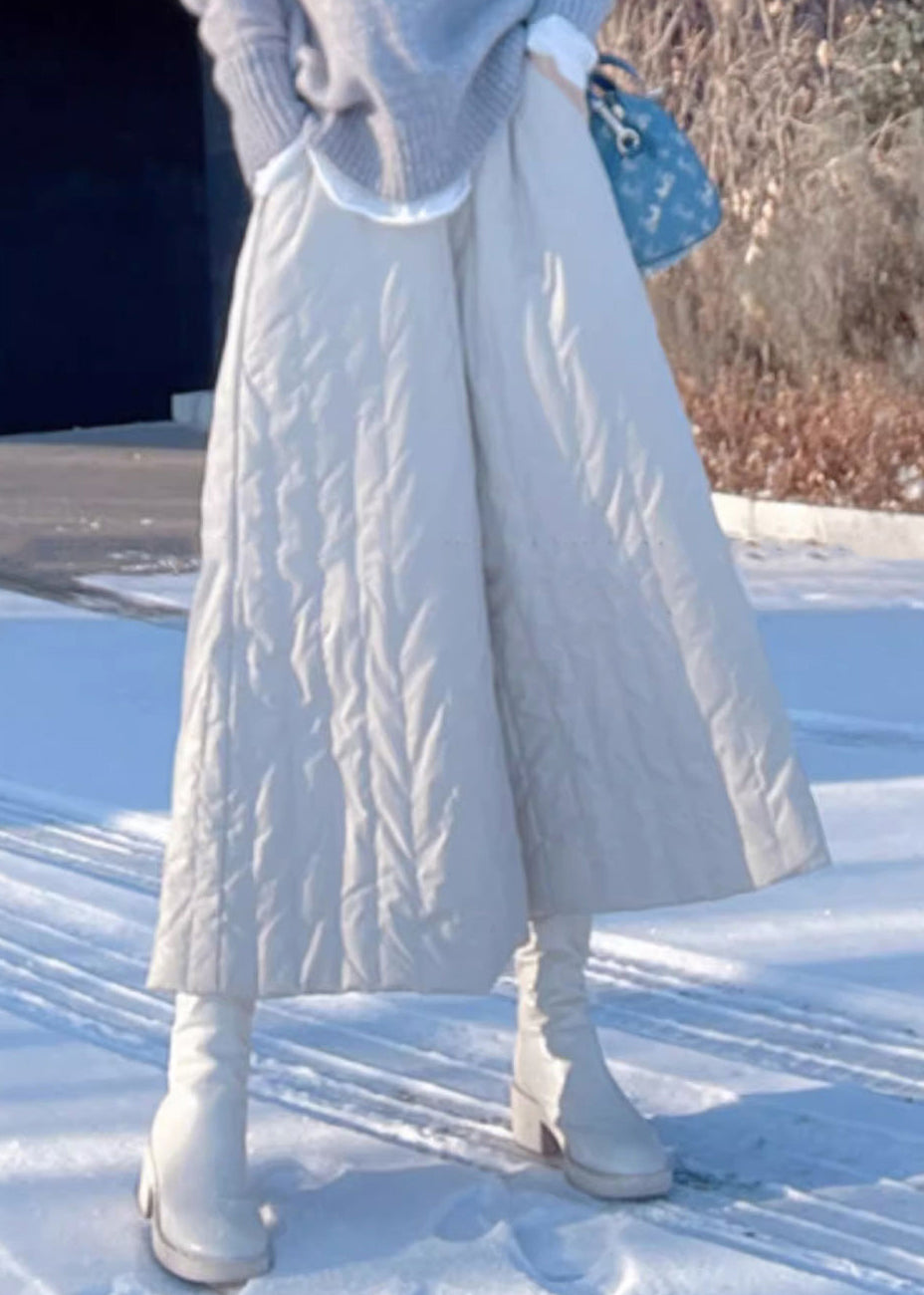 Loose Khaki Pockets Elastic Waist Thick Cotton Filled Wide Leg Pants Winter