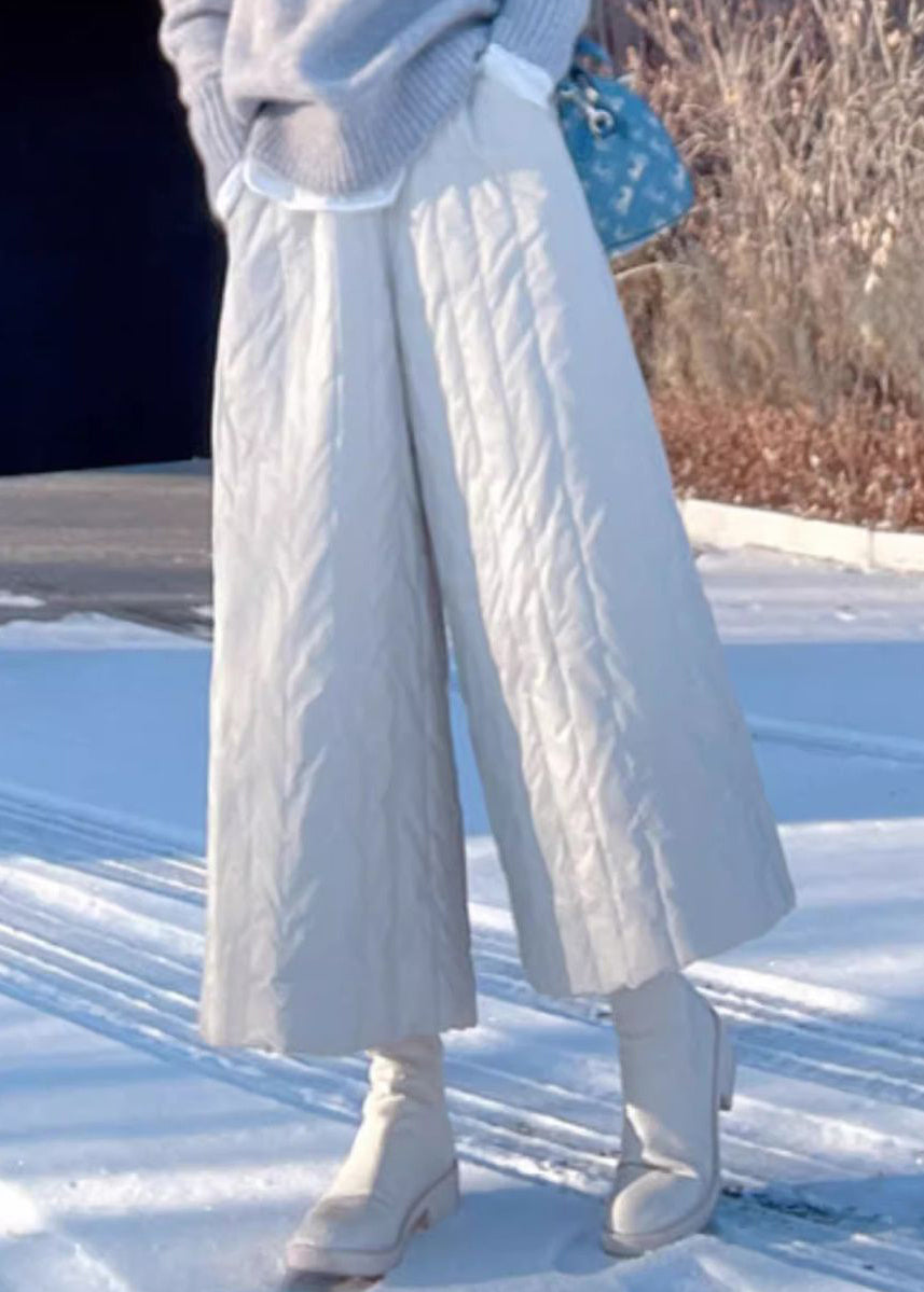 Loose Khaki Pockets Elastic Waist Thick Cotton Filled Wide Leg Pants Winter