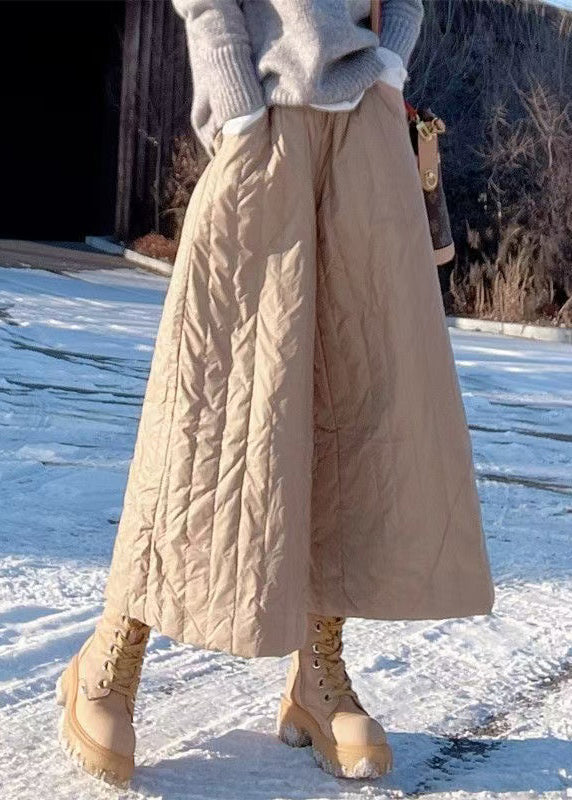 Loose Khaki Pockets Elastic Waist Thick Cotton Filled Wide Leg Pants Winter
