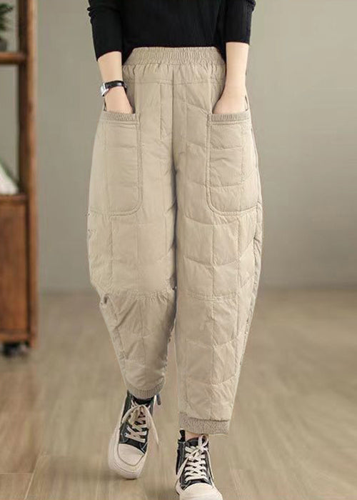 Loose Khaki Pockets Plaid Cotton Filled Pants Winter