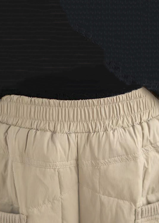 Loose Khaki Pockets Plaid Cotton Filled Pants Winter