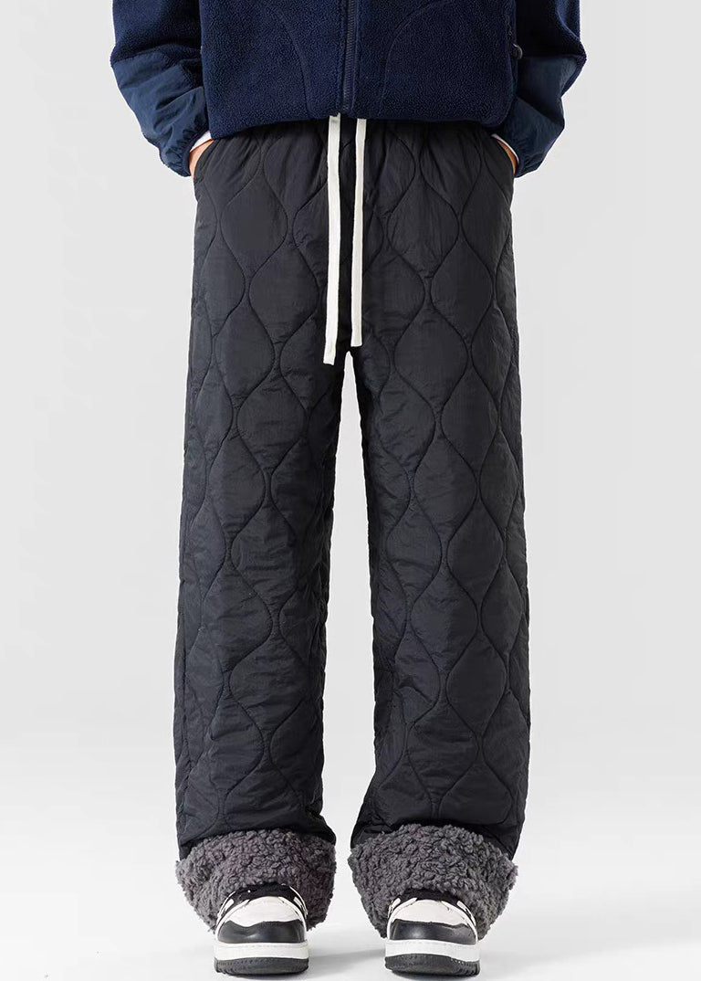 Loose Light Green Original Design Elastic Waist Patchwork Warm Fleece Pants Winter