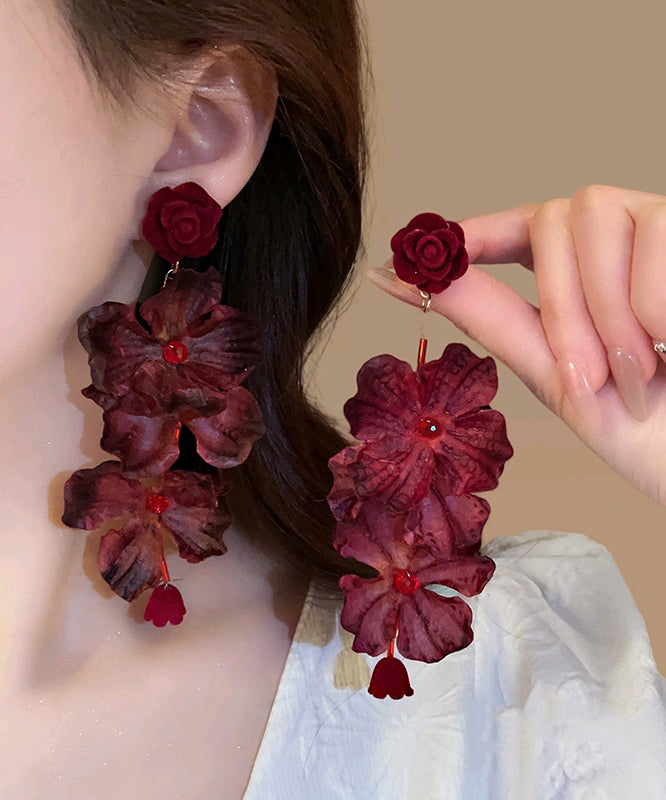 Loose Mulberry Fabric Resin Floral Tassel Drop Earrings